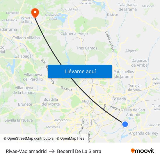 Rivas-Vaciamadrid to Becerril De La Sierra map