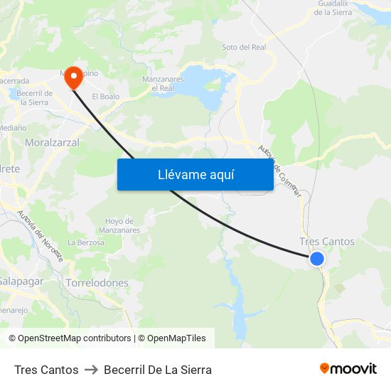 Tres Cantos to Becerril De La Sierra map