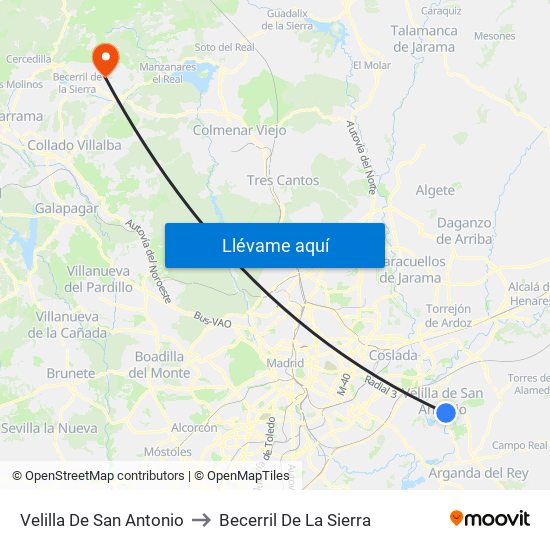 Velilla De San Antonio to Becerril De La Sierra map