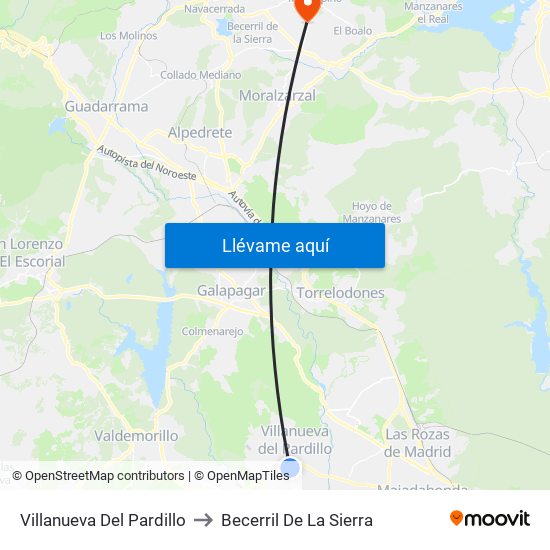 Villanueva Del Pardillo to Becerril De La Sierra map