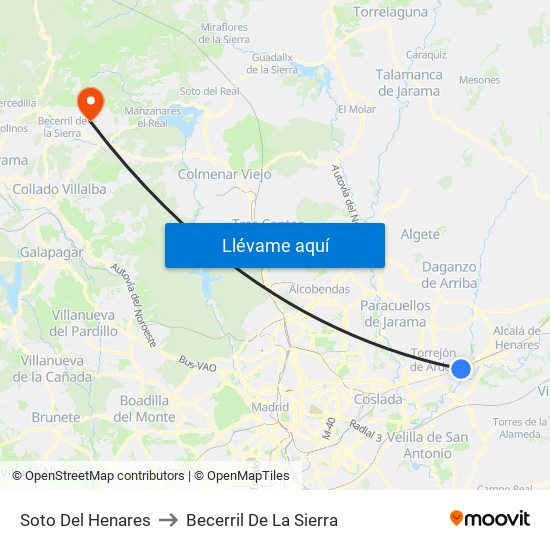 Soto Del Henares to Becerril De La Sierra map