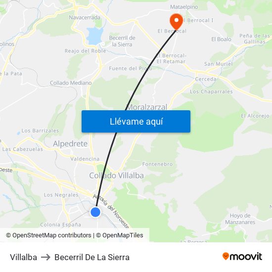 Villalba to Becerril De La Sierra map