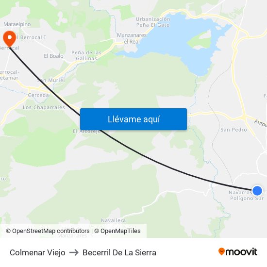 Colmenar Viejo to Becerril De La Sierra map