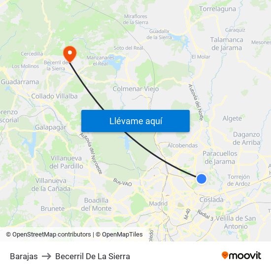 Barajas to Becerril De La Sierra map