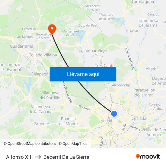 Alfonso XIII to Becerril De La Sierra map