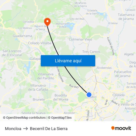 Moncloa to Becerril De La Sierra map