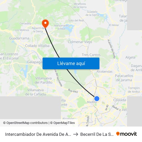 Intercambiador De Avenida De América to Becerril De La Sierra map