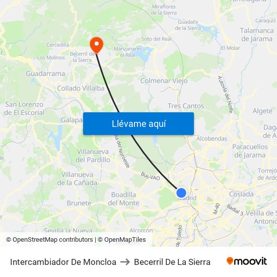 Intercambiador De Moncloa to Becerril De La Sierra map