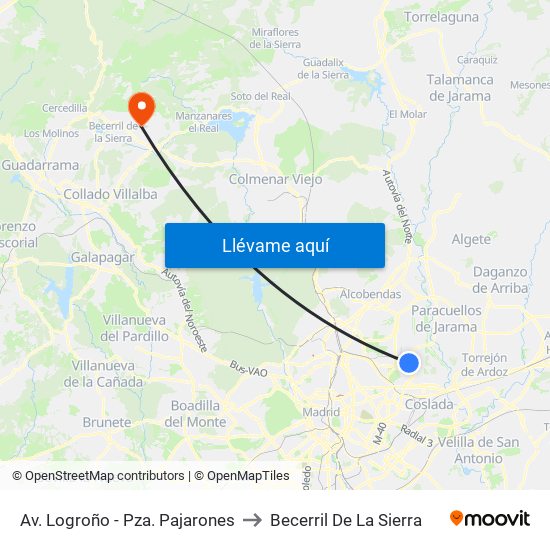 Av. Logroño - Pza. Pajarones to Becerril De La Sierra map