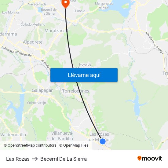 Las Rozas to Becerril De La Sierra map