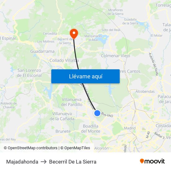 Majadahonda to Becerril De La Sierra map
