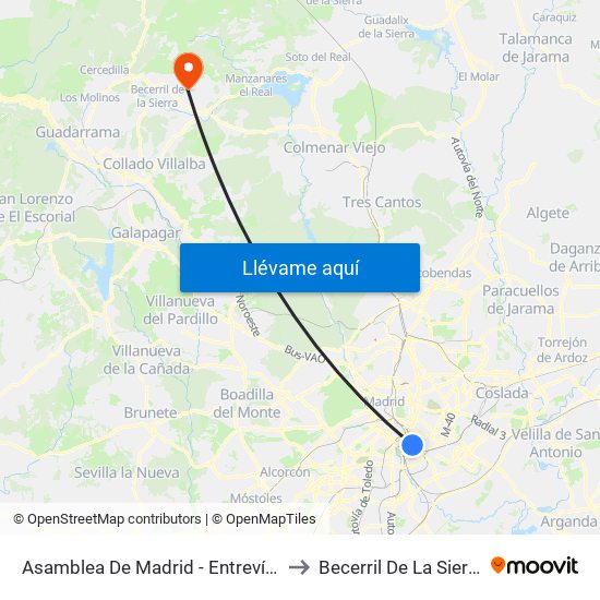 Asamblea De Madrid - Entrevías to Becerril De La Sierra map