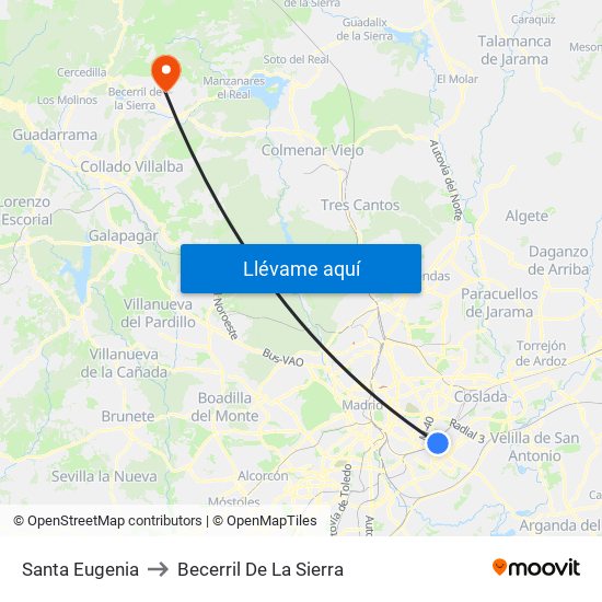 Santa Eugenia to Becerril De La Sierra map
