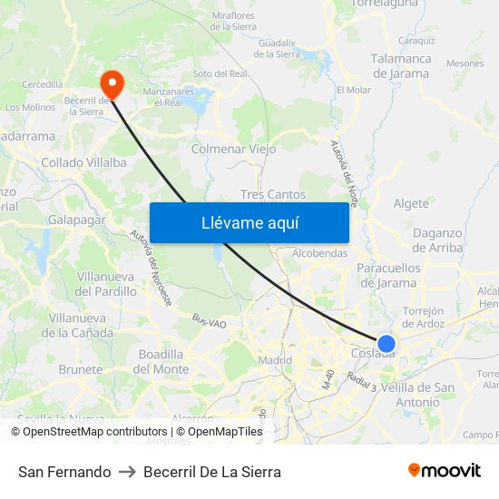 San Fernando to Becerril De La Sierra map
