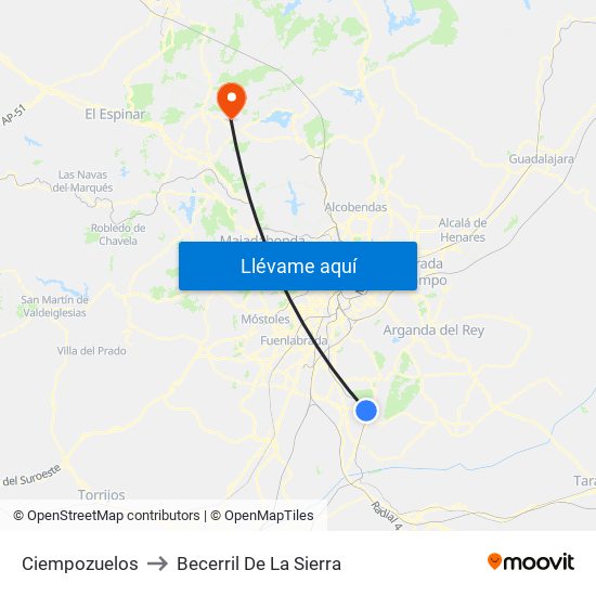 Ciempozuelos to Becerril De La Sierra map