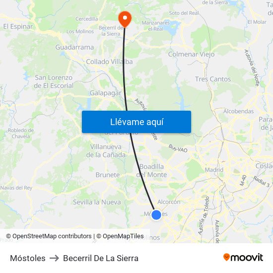 Móstoles to Becerril De La Sierra map