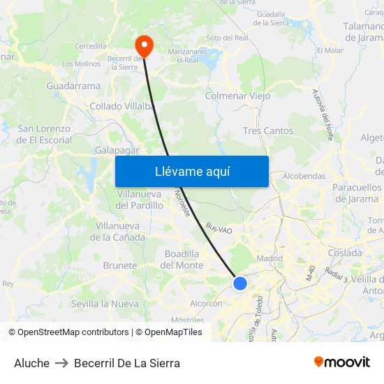 Aluche to Becerril De La Sierra map