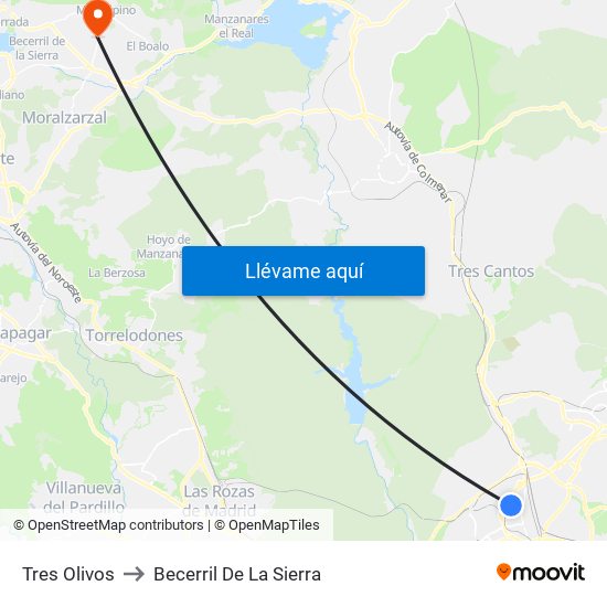 Tres Olivos to Becerril De La Sierra map