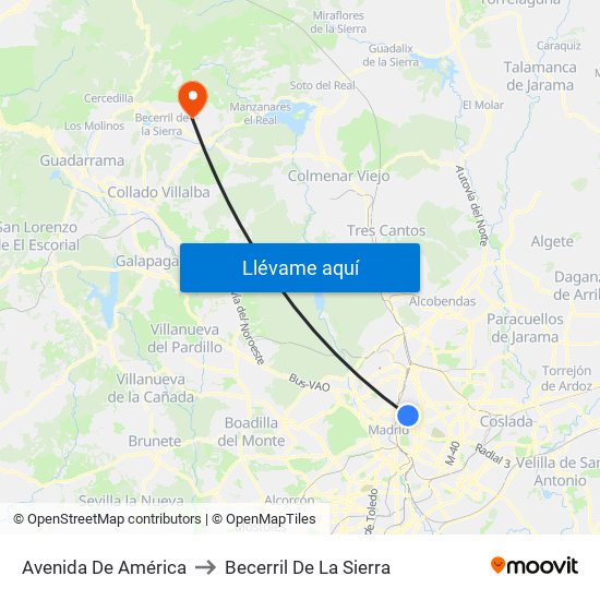 Avenida De América to Becerril De La Sierra map