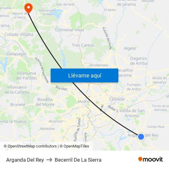Arganda Del Rey to Becerril De La Sierra map