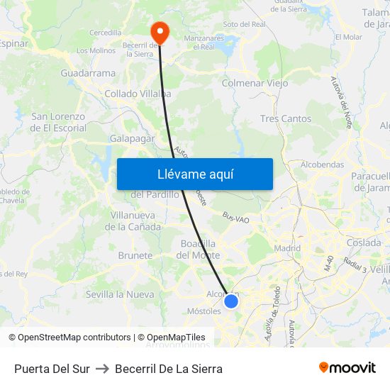 Puerta Del Sur to Becerril De La Sierra map