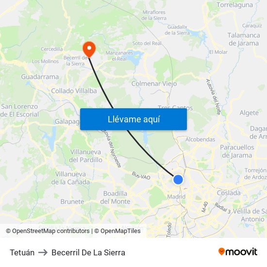 Tetuán to Becerril De La Sierra map