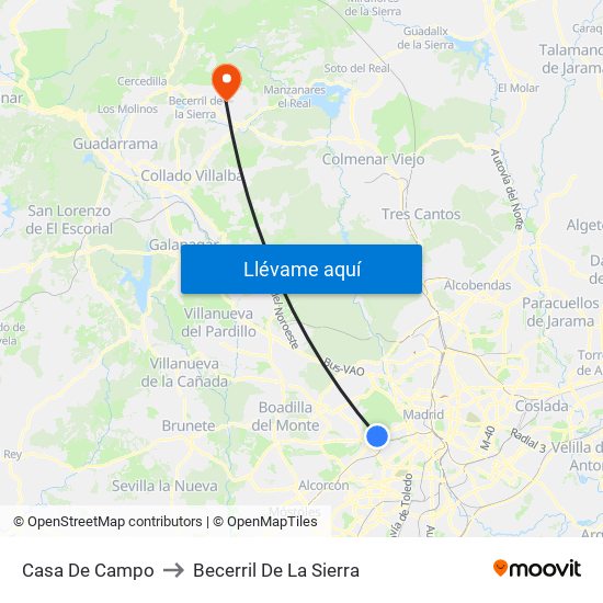 Casa De Campo to Becerril De La Sierra map