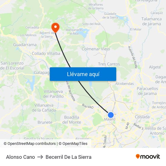 Alonso Cano to Becerril De La Sierra map