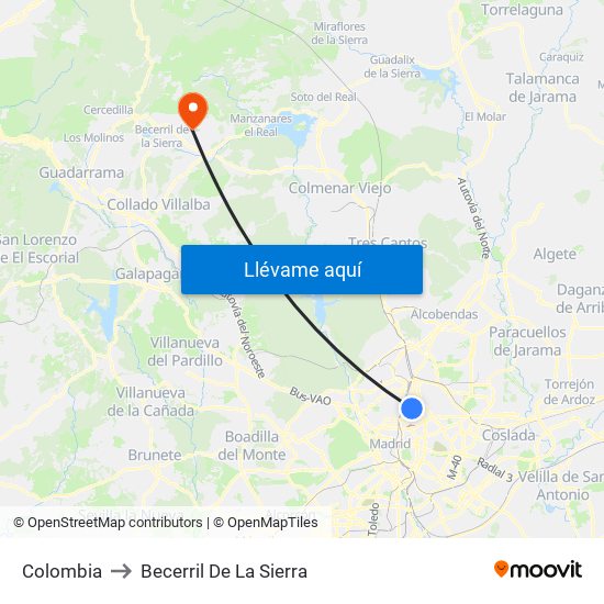 Colombia to Becerril De La Sierra map