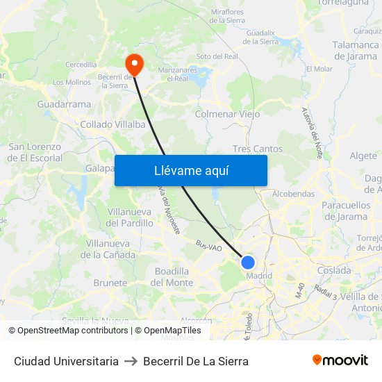 Ciudad Universitaria to Becerril De La Sierra map