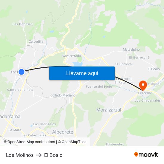 Los Molinos to El Boalo map