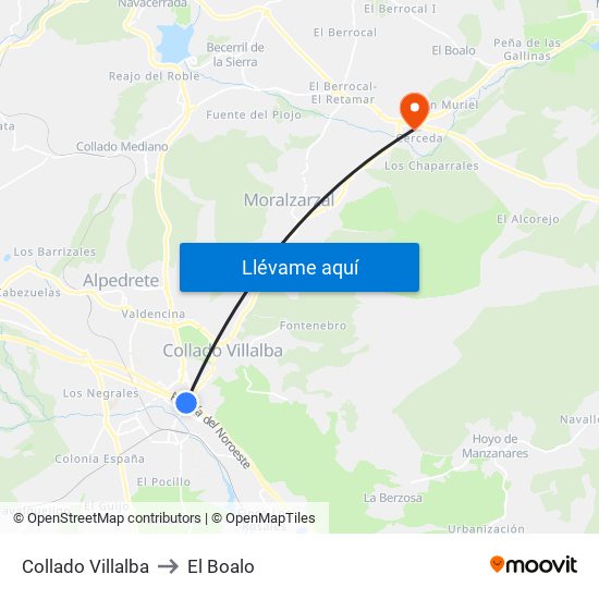 Collado Villalba to El Boalo map