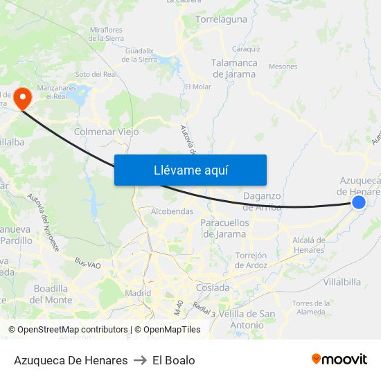 Azuqueca De Henares to El Boalo map