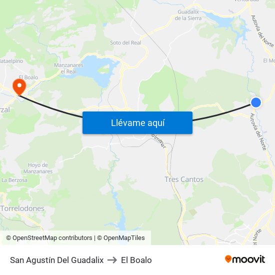 San Agustín Del Guadalix to El Boalo map