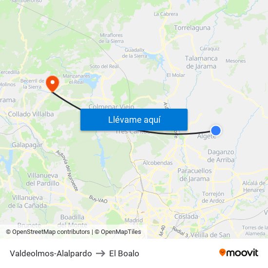 Valdeolmos-Alalpardo to El Boalo map