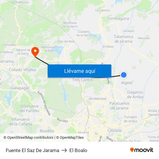 Fuente El Saz De Jarama to El Boalo map