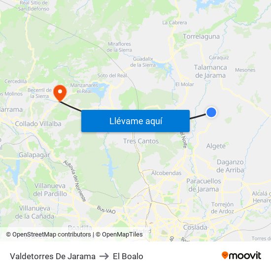Valdetorres De Jarama to El Boalo map