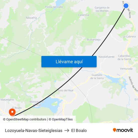 Lozoyuela-Navas-Sieteiglesias to El Boalo map