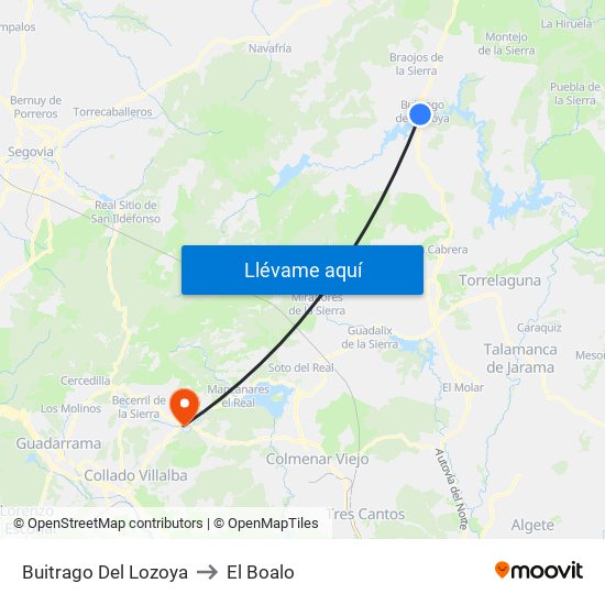 Buitrago Del Lozoya to El Boalo map
