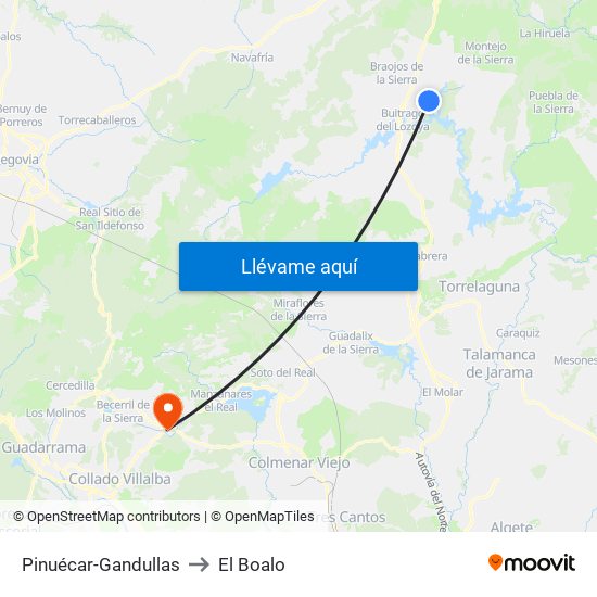 Pinuécar-Gandullas to El Boalo map