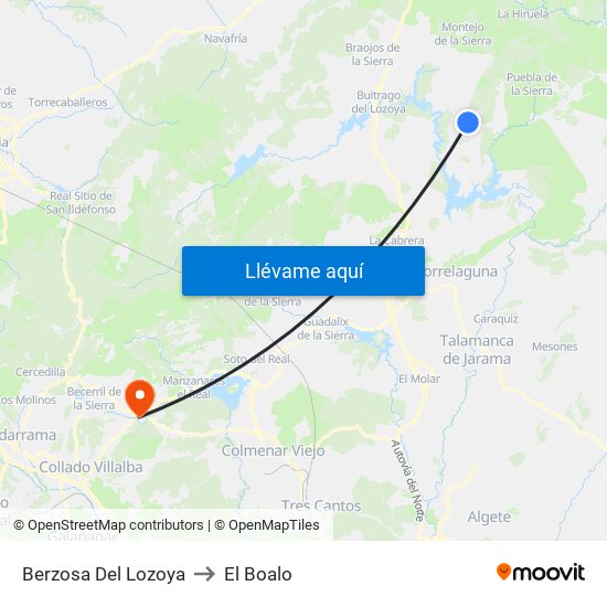 Berzosa Del Lozoya to El Boalo map