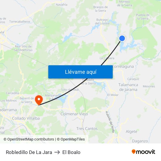 Robledillo De La Jara to El Boalo map