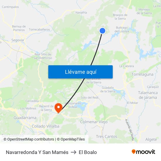 Navarredonda Y San Mamés to El Boalo map