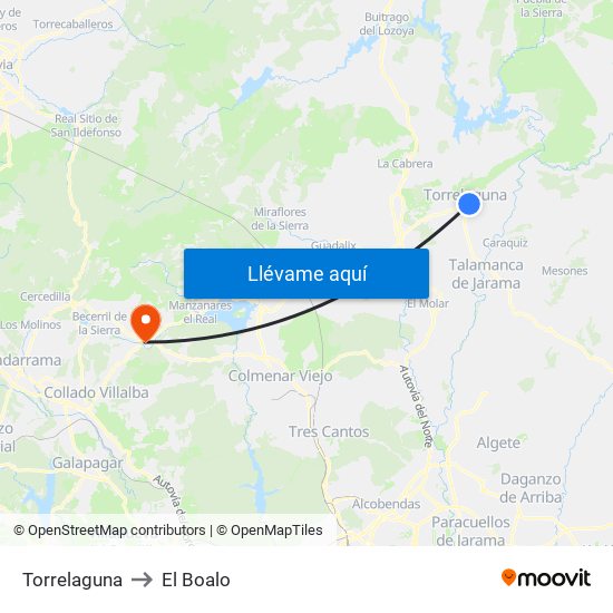 Torrelaguna to El Boalo map