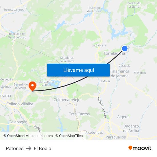 Patones to El Boalo map