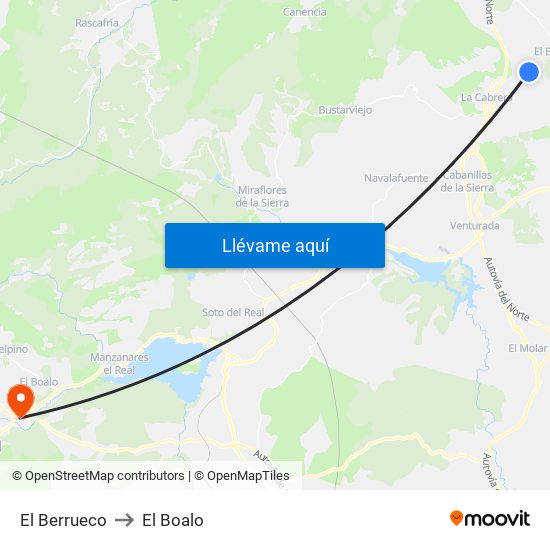 El Berrueco to El Boalo map