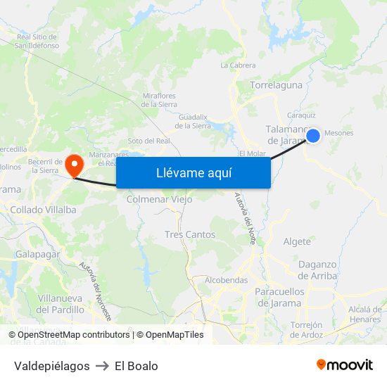 Valdepiélagos to El Boalo map