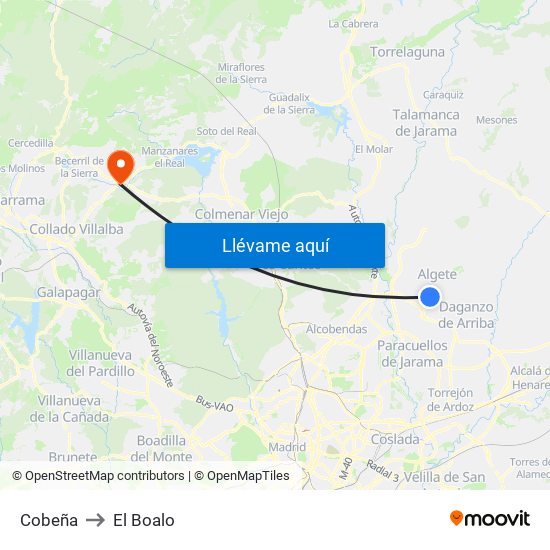 Cobeña to El Boalo map