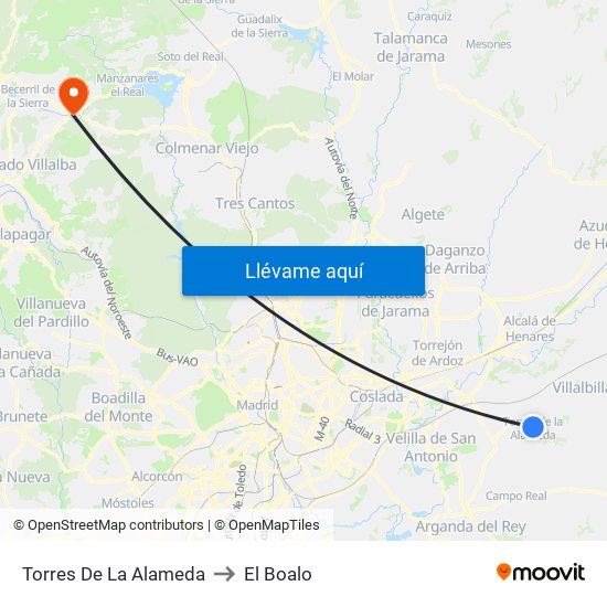 Torres De La Alameda to El Boalo map