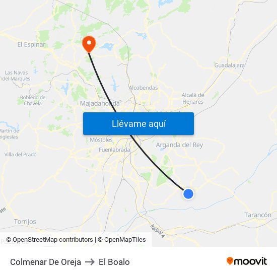 Colmenar De Oreja to El Boalo map